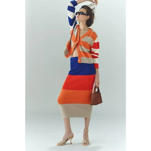 NWT Anthropologie Kule Remus Cardigan Cotton Wool Blend Striped Button Size S - Picture 1 of 12